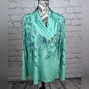 Exclusive Women's Long Sleeve Stretch Knit Floral Print NWT 2x V Neck Tunic B17